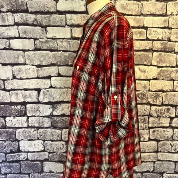 Ralph Lauren Red, White & Black Plaid Long Sleeve Blouse Size 2X - Picture 4 of 10